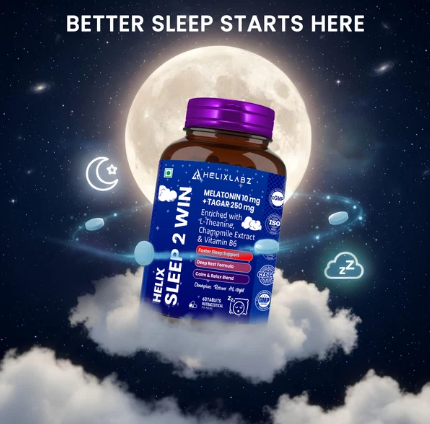 Helixlabz Sleep 2 Win Tablets – Melatonin 10 mg + Tagar 250 mg with L-Theanine, Chamomile & Vitamin B6 (60 Tablets)