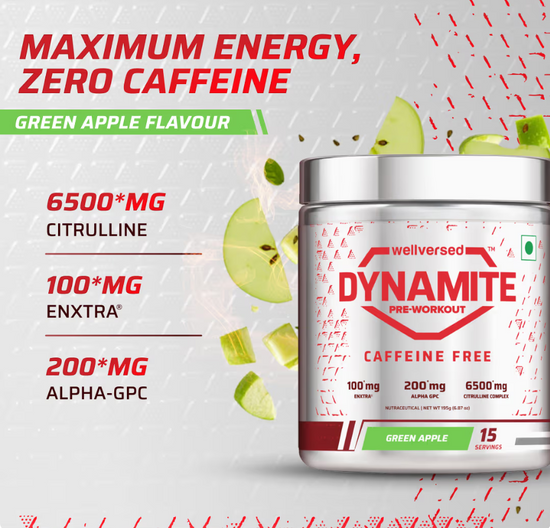 WELLVERSED Dynamite Pre-Workout Caffeine Free ( 195g, 15 Servings )